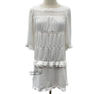 Who What Wear White Ruffle Hem Lace Detail 3/4 Sleeve Dress Size Small